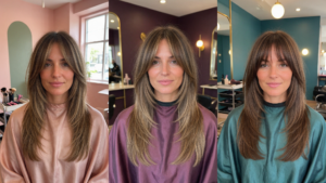long layered haircuts with curtain bangs